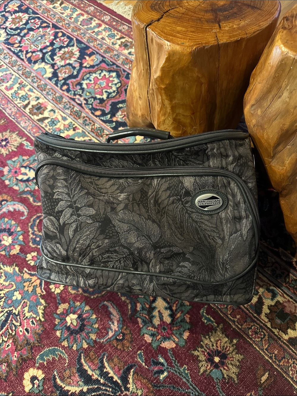 American Tourister Black Floral-Leaf Toiletry Travel Bag